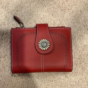 red leather Sendefn women's bifold wallet with RFID blocking technology